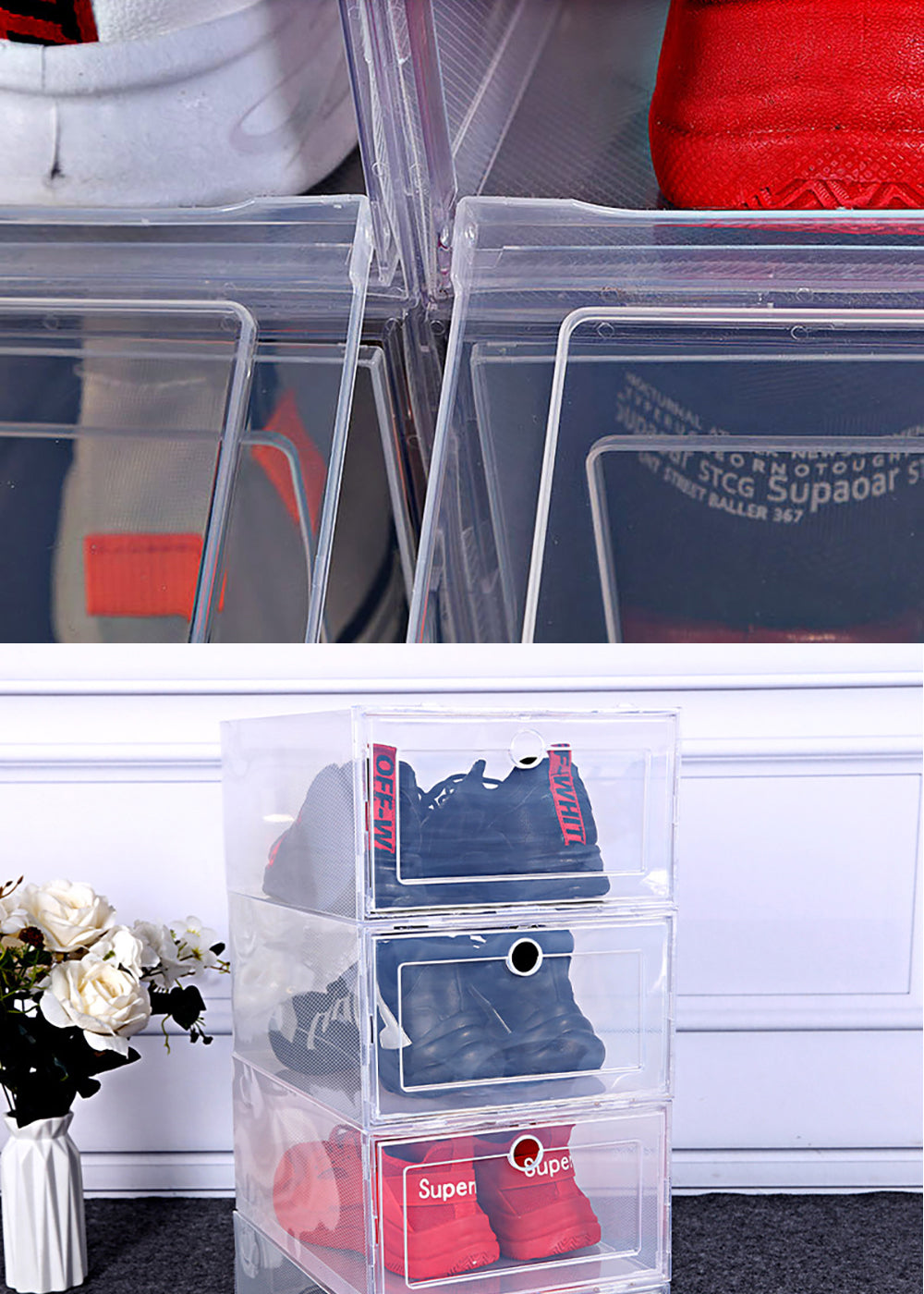 6-Pack Clear Plastic Shoe Storage Boxes