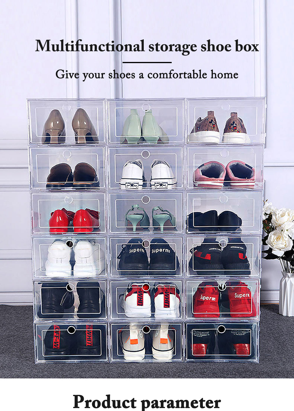 6-Pack Clear Plastic Shoe Storage Boxes