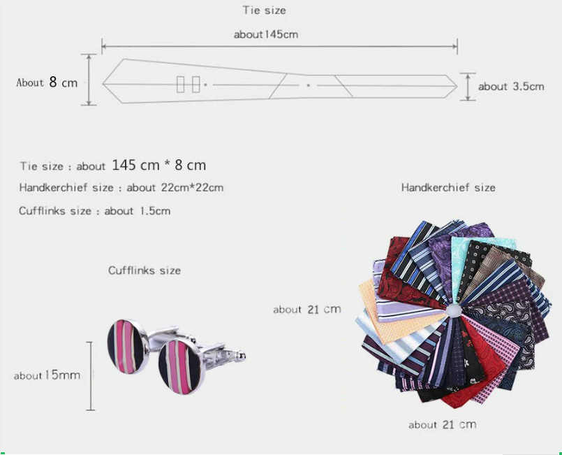 Blue Solid Necktie with Matching Handkerchief, Cufflinks & Clip