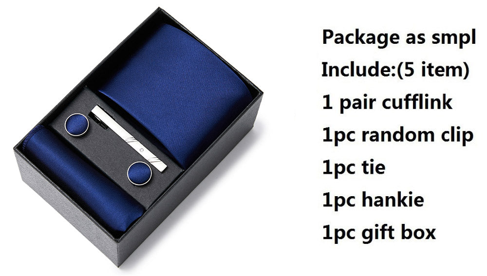 Blue Solid Necktie with Matching Handkerchief, Cufflinks & Clip