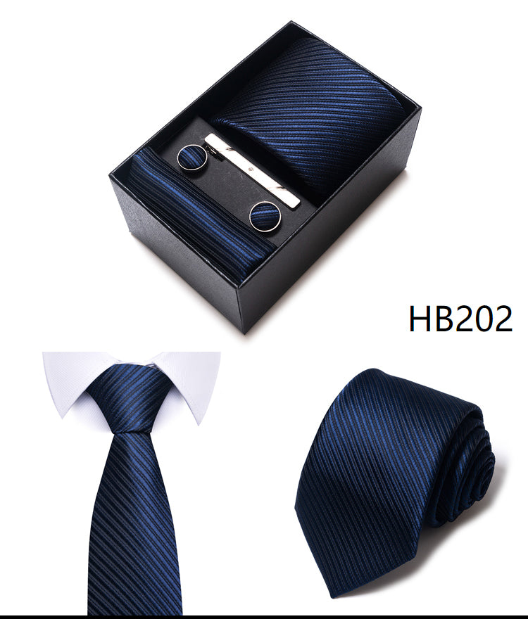 Blue Solid Necktie with Matching Handkerchief, Cufflinks & Clip