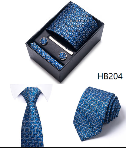 Blue Solid Necktie with Matching Handkerchief, Cufflinks & Clip