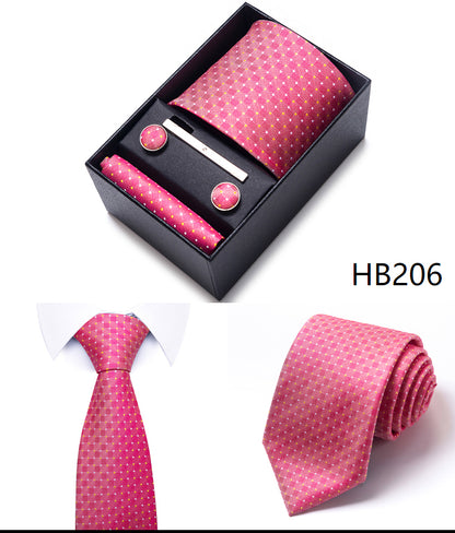 Blue Solid Necktie with Matching Handkerchief, Cufflinks & Clip