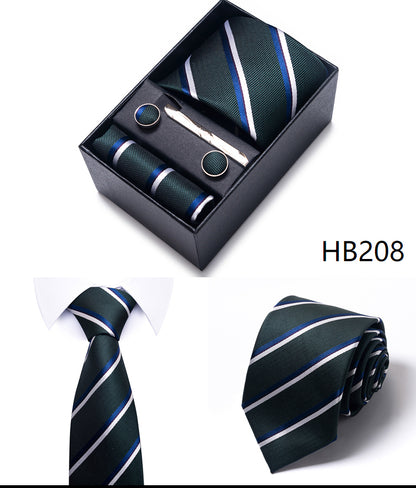 Blue Solid Necktie with Matching Handkerchief, Cufflinks & Clip