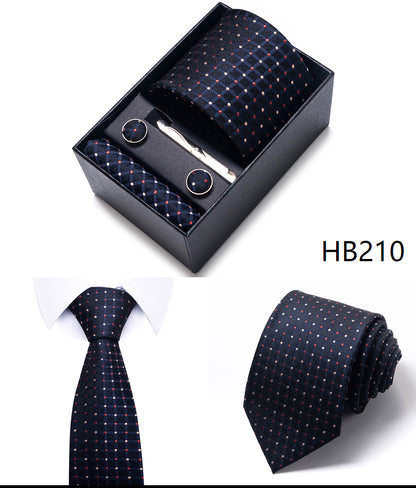 Blue Solid Necktie with Matching Handkerchief, Cufflinks & Clip
