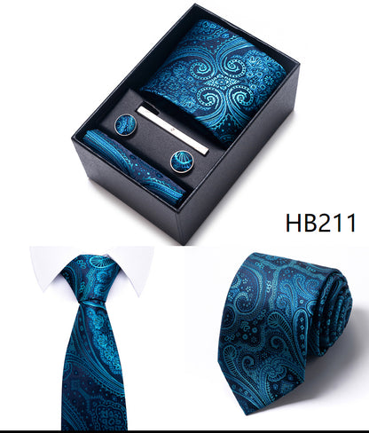 Blue Solid Necktie with Matching Handkerchief, Cufflinks & Clip