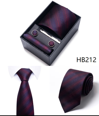 Blue Solid Necktie with Matching Handkerchief, Cufflinks & Clip