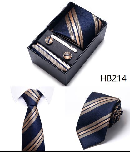 Blue Solid Necktie with Matching Handkerchief, Cufflinks & Clip