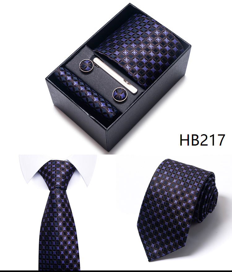 Blue Solid Necktie with Matching Handkerchief, Cufflinks & Clip