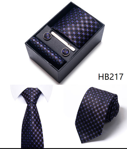 Blue Solid Necktie with Matching Handkerchief, Cufflinks & Clip