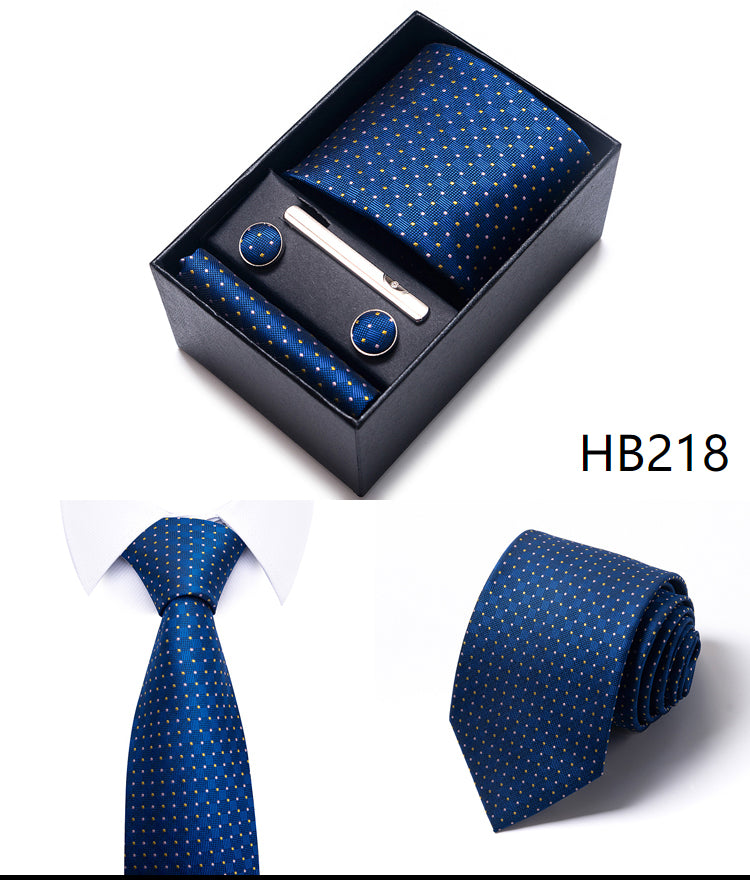 Blue Solid Necktie with Matching Handkerchief, Cufflinks & Clip