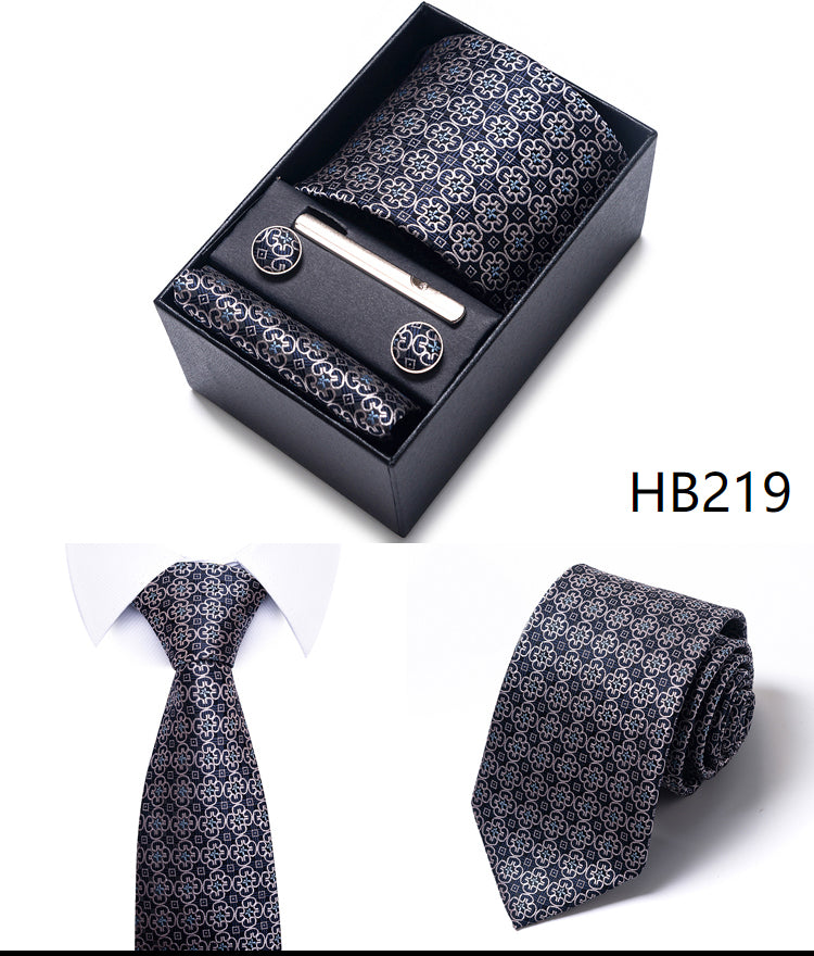 Blue Solid Necktie with Matching Handkerchief, Cufflinks & Clip