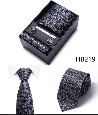 Blue Solid Necktie with Matching Handkerchief, Cufflinks & Clip