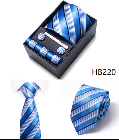Blue Solid Necktie with Matching Handkerchief, Cufflinks & Clip
