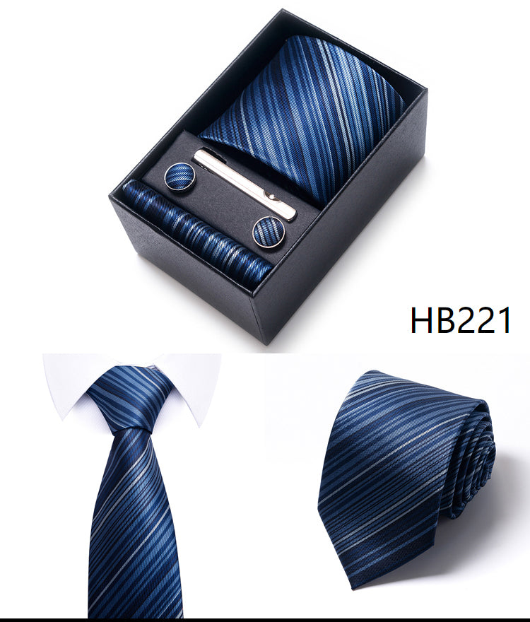 Blue Solid Necktie with Matching Handkerchief, Cufflinks & Clip