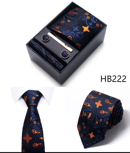 Blue Solid Necktie with Matching Handkerchief, Cufflinks & Clip
