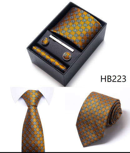 Blue Solid Necktie with Matching Handkerchief, Cufflinks & Clip
