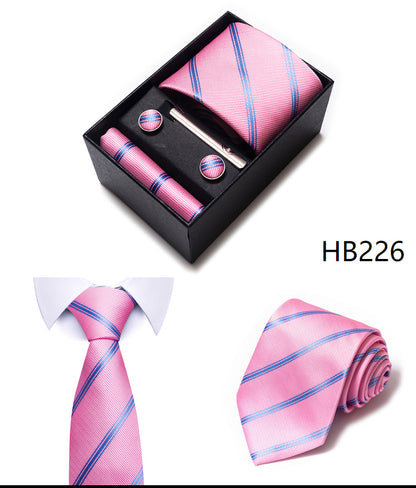 Blue Solid Necktie with Matching Handkerchief, Cufflinks & Clip