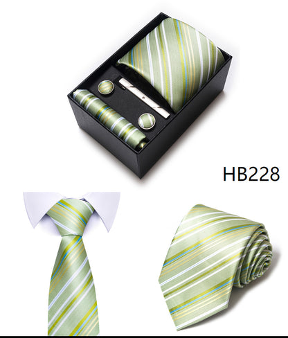 Blue Solid Necktie with Matching Handkerchief, Cufflinks & Clip