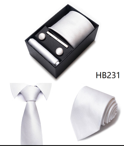 Blue Solid Necktie with Matching Handkerchief, Cufflinks & Clip
