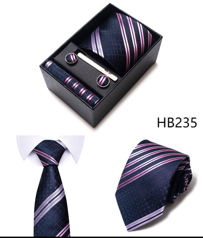 Blue Solid Necktie with Matching Handkerchief, Cufflinks & Clip