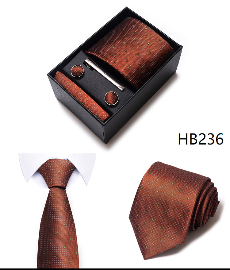 Blue Solid Necktie with Matching Handkerchief, Cufflinks & Clip