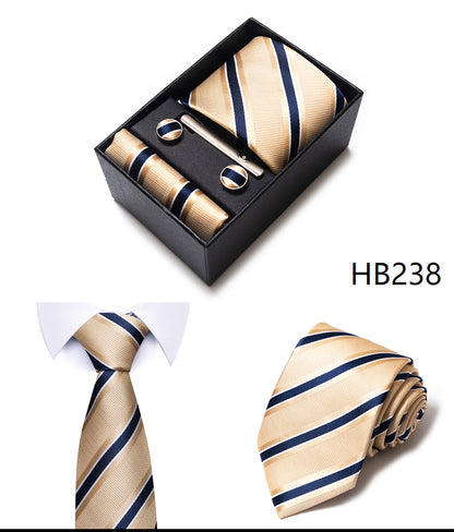 Blue Solid Necktie with Matching Handkerchief, Cufflinks & Clip