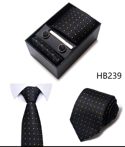 Blue Solid Necktie with Matching Handkerchief, Cufflinks & Clip