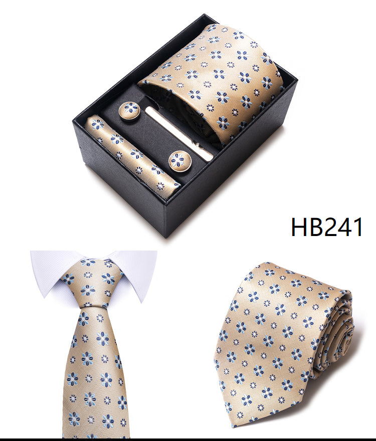 Blue Solid Necktie with Matching Handkerchief, Cufflinks & Clip
