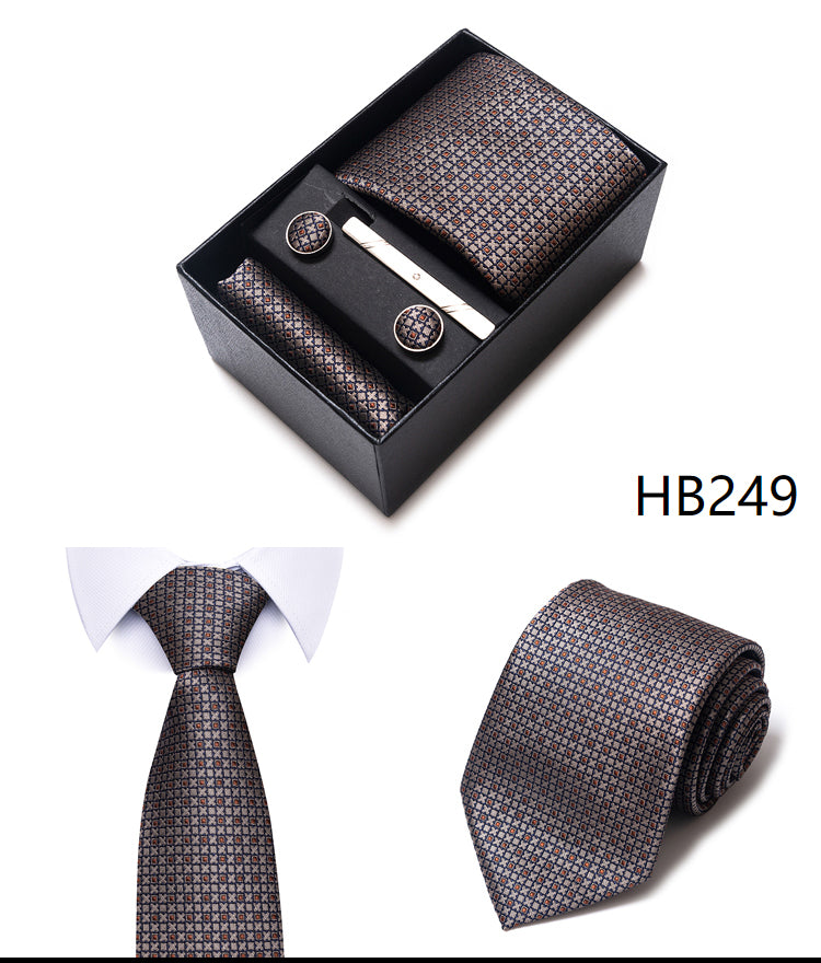 Blue Solid Necktie with Matching Handkerchief, Cufflinks & Clip
