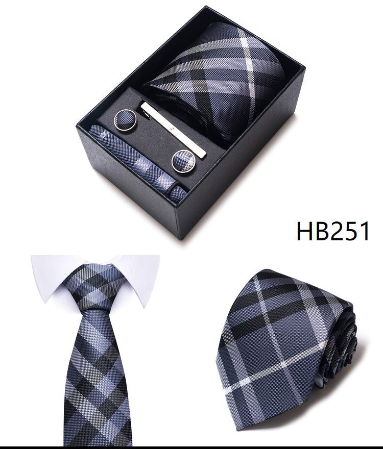 Blue Solid Necktie with Matching Handkerchief, Cufflinks & Clip