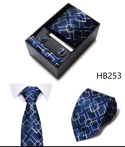 Blue Solid Necktie with Matching Handkerchief, Cufflinks & Clip