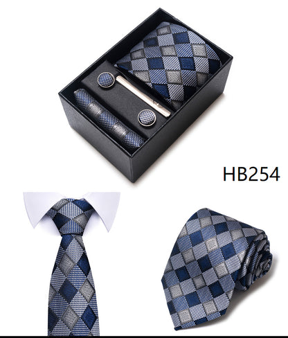 Blue Solid Necktie with Matching Handkerchief, Cufflinks & Clip