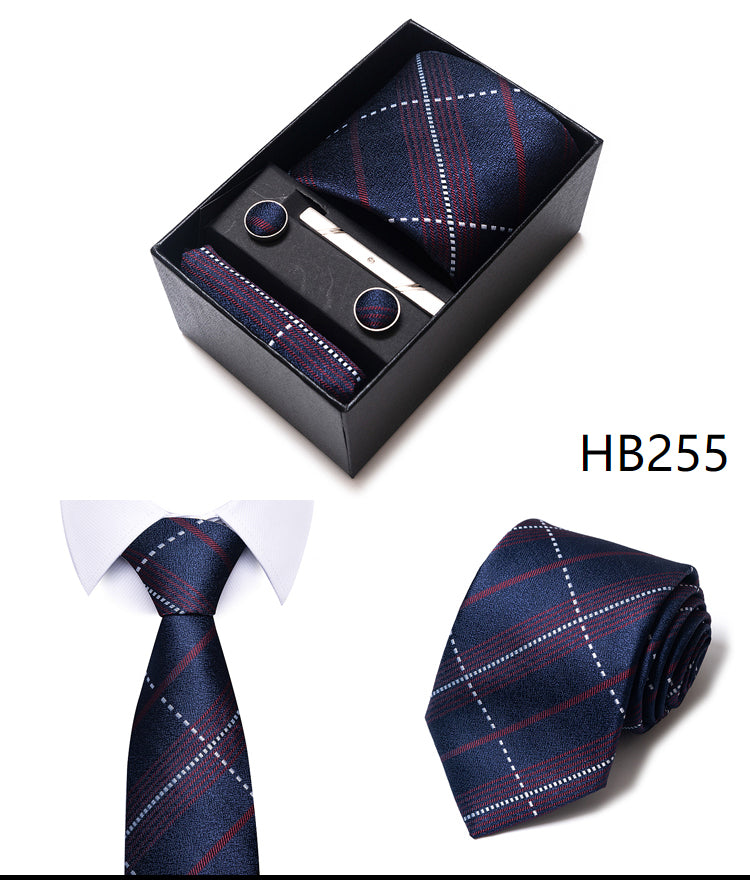 Blue Solid Necktie with Matching Handkerchief, Cufflinks & Clip