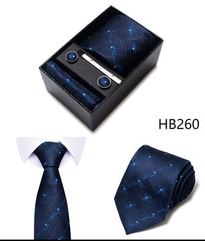 Blue Solid Necktie with Matching Handkerchief, Cufflinks & Clip