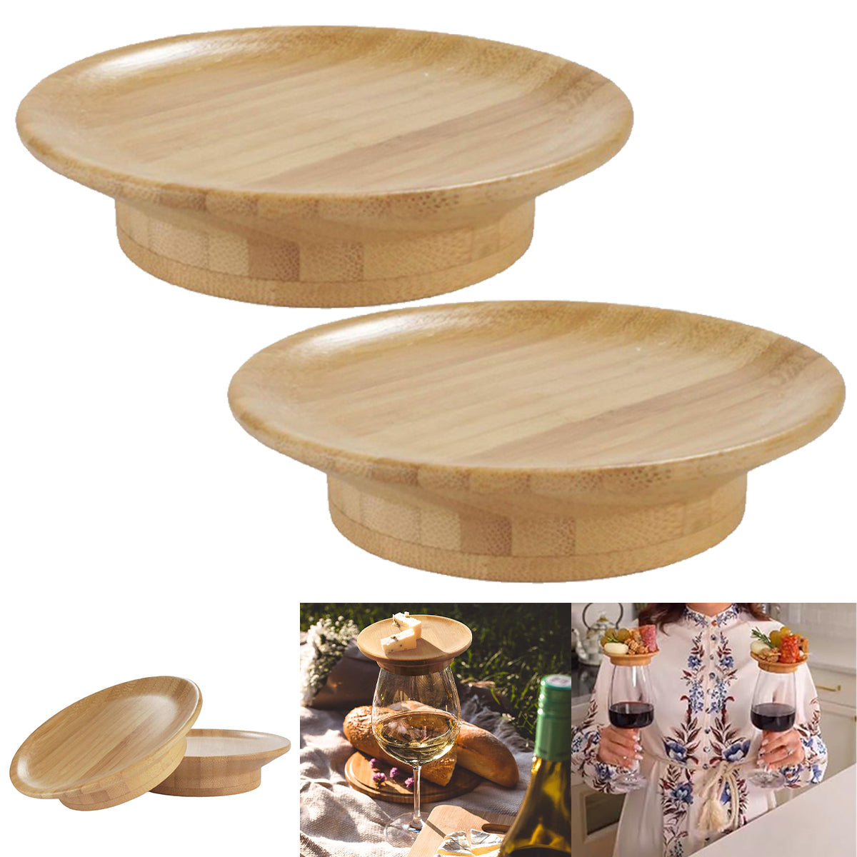 2-Pack Bamboo Wine Glass Toppers