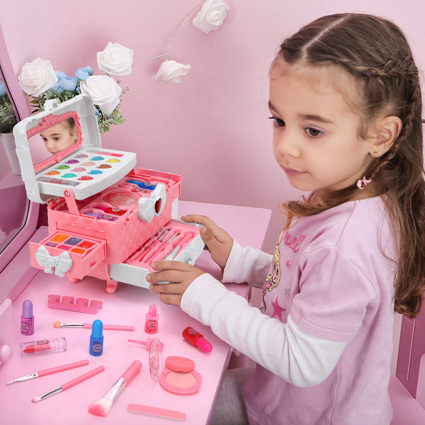 54pcs Kids Makeup Set – Washable, Non-Toxic Princess Play Makeup Kit for Girls Ages 3–12